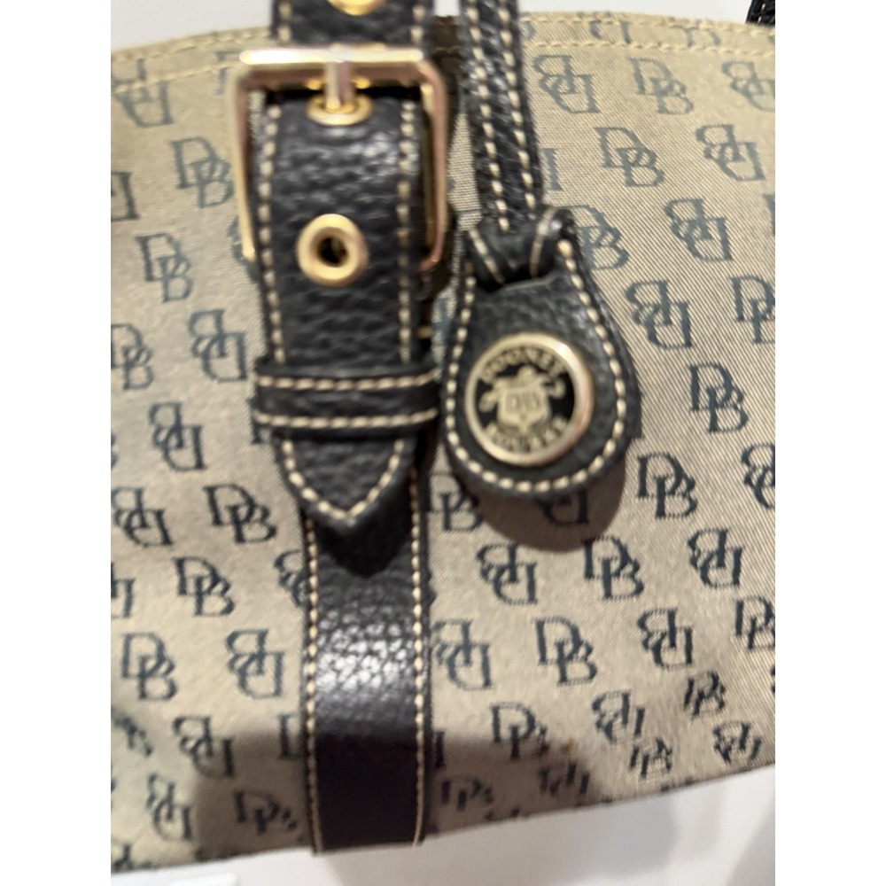 Vintage Dooney & Bourke Purse Gray Canvas, Navy BlackLeather Accents DB Logo Y2K - Picture 2 of 16